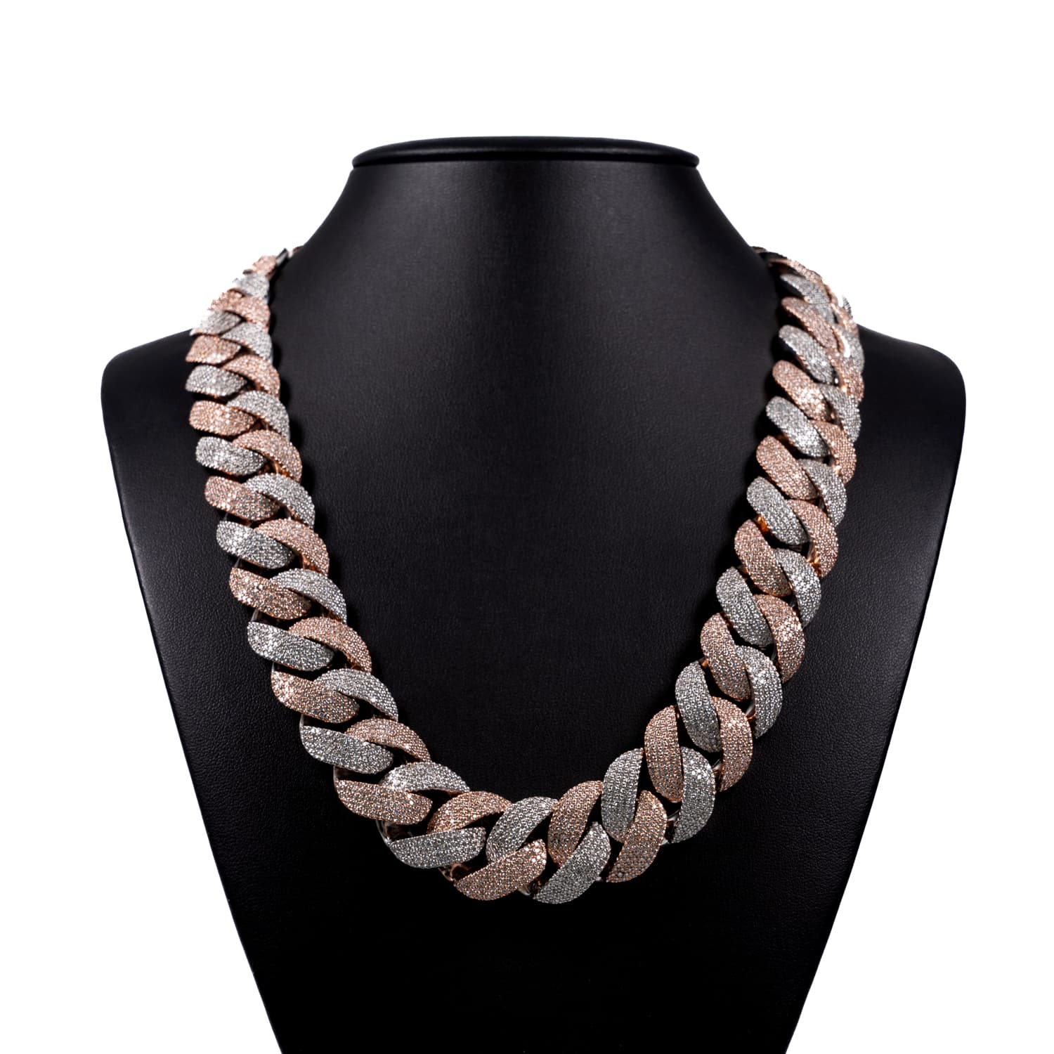 Miami Cuban Two Tone Round Cut Diamond Chain